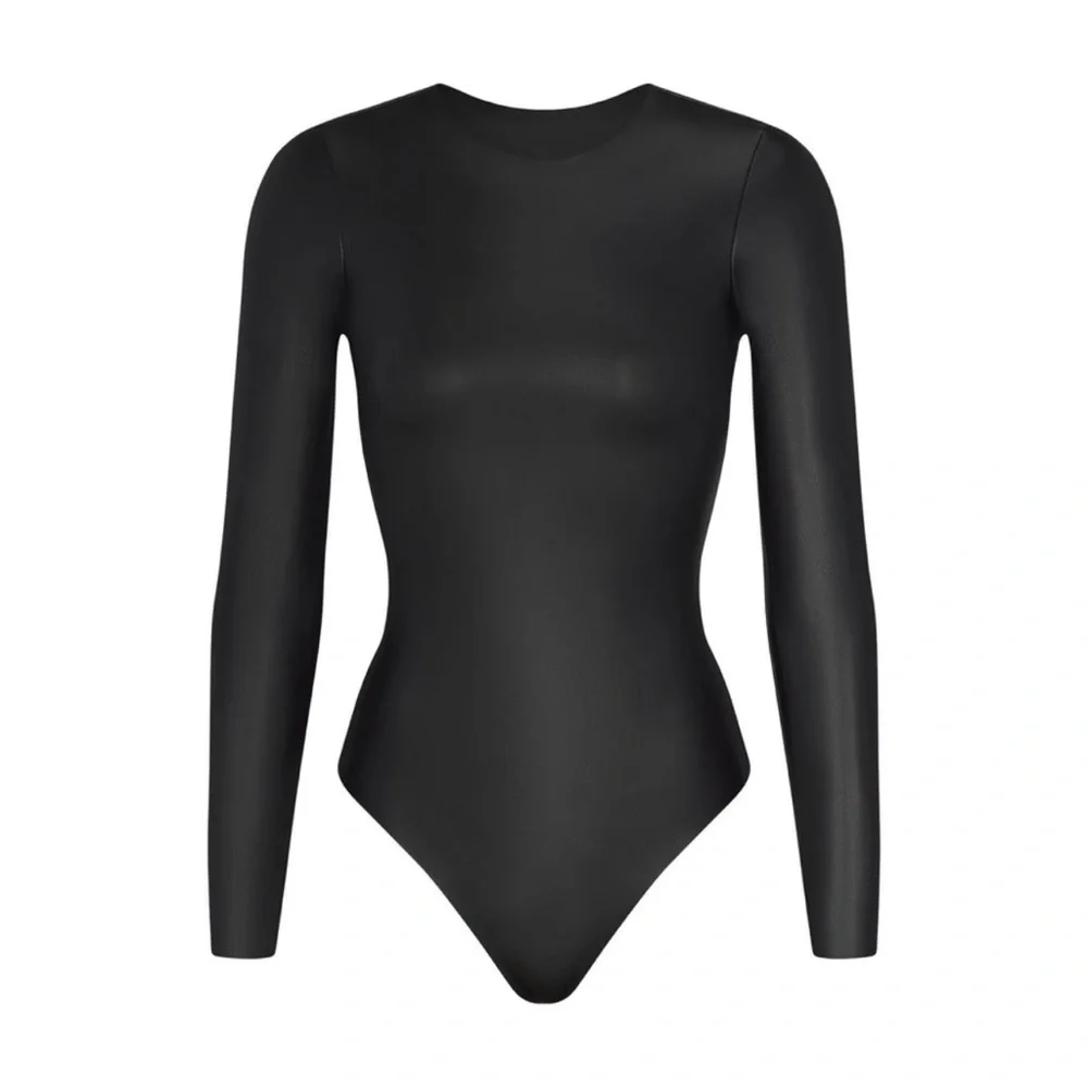 SKIMS Faux Leather Long Sleeve Bodysuit - Picture 12 of 13